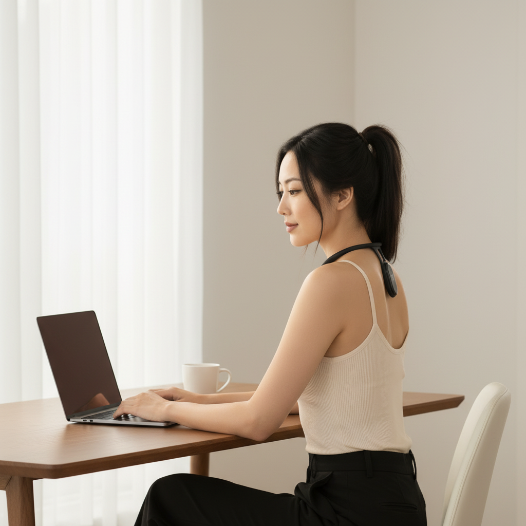 Smart Neck Posture Trainer with Real-Time Angle Display & Vibration Coaching