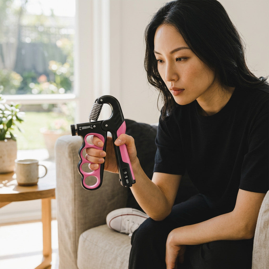 Mole Luxe ayarlanabilir el ve ön kol güçlendirici, pembe ve siyah renkli, mekanik sayaçlı ergonomik fitness aleti