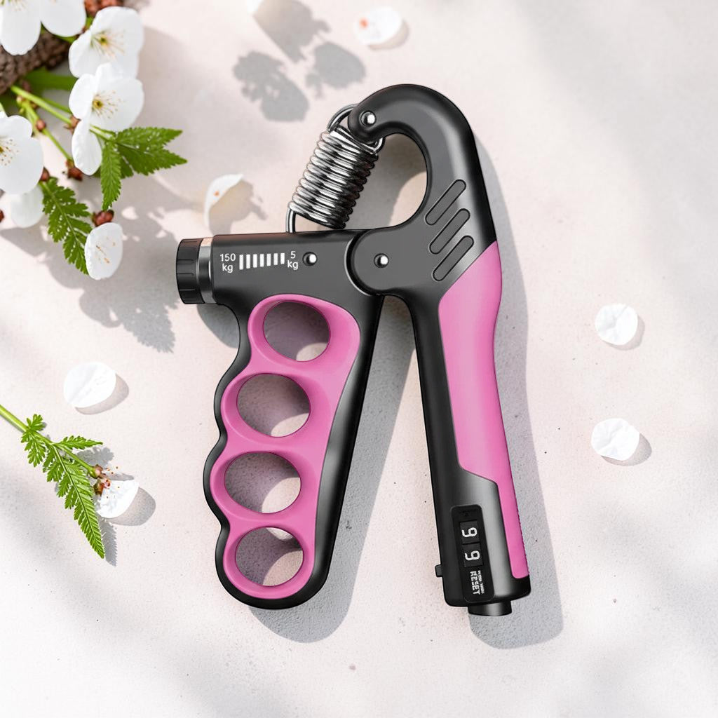 Mole Luxe ayarlanabilir el ve bilek güçlendirici, pembe ve siyah renkli, mekanik sayaçlı, ergonomik direnç egzersiz aleti