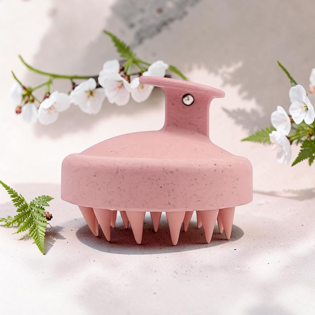 Mole Luxe pembe renkli, silikon dişli saç derisi masaj ve şampuan fırçası