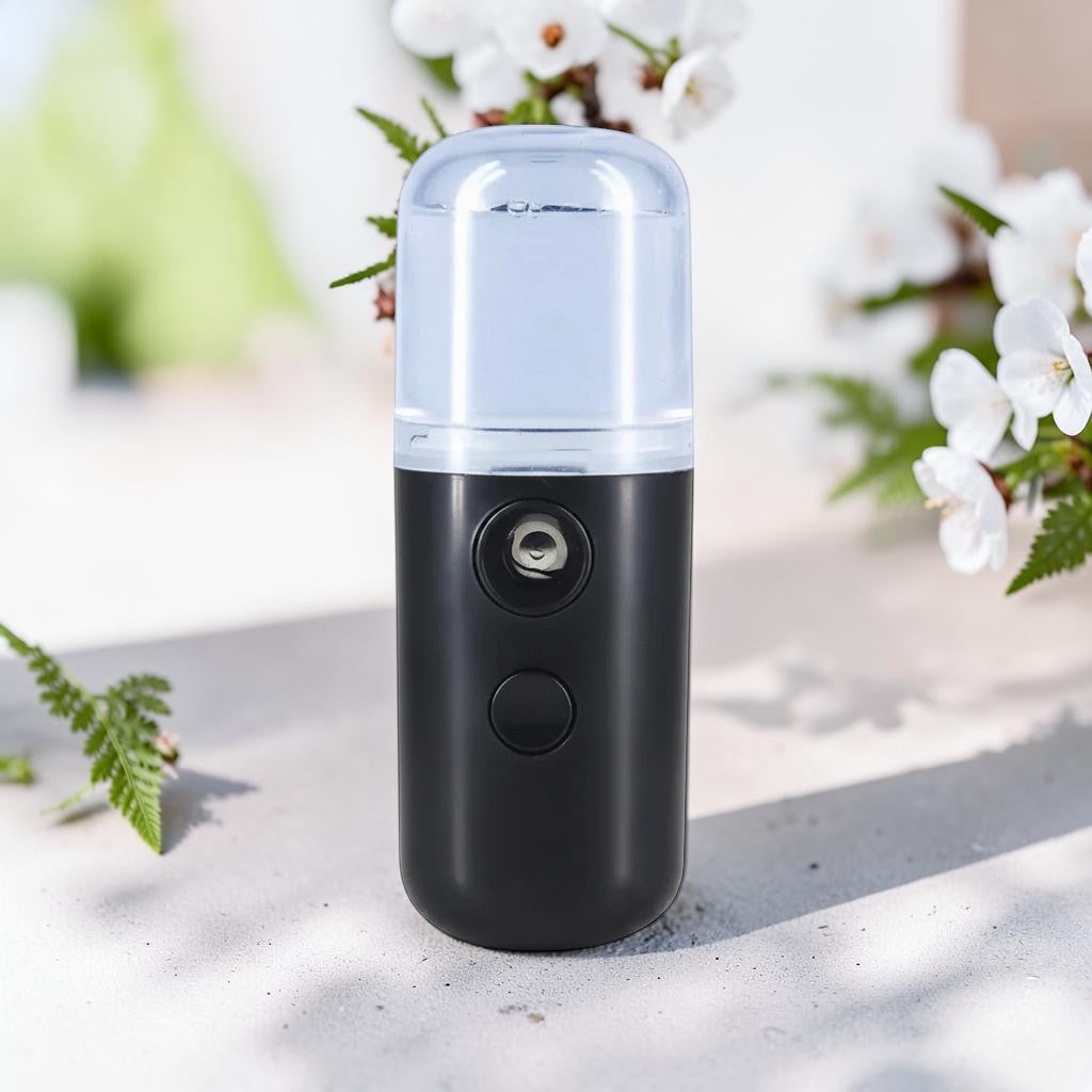 Mole Luxe siyah taşınabilir nano yüz nemlendirici sprey cihazı, USB şarjlı cilt bakım aleti